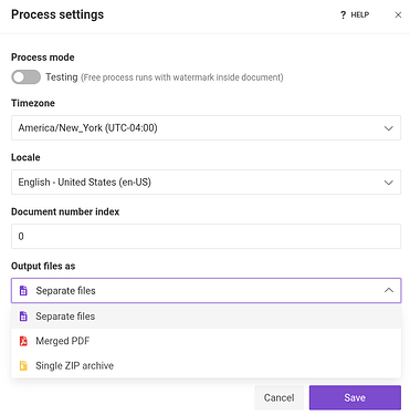 Process output options